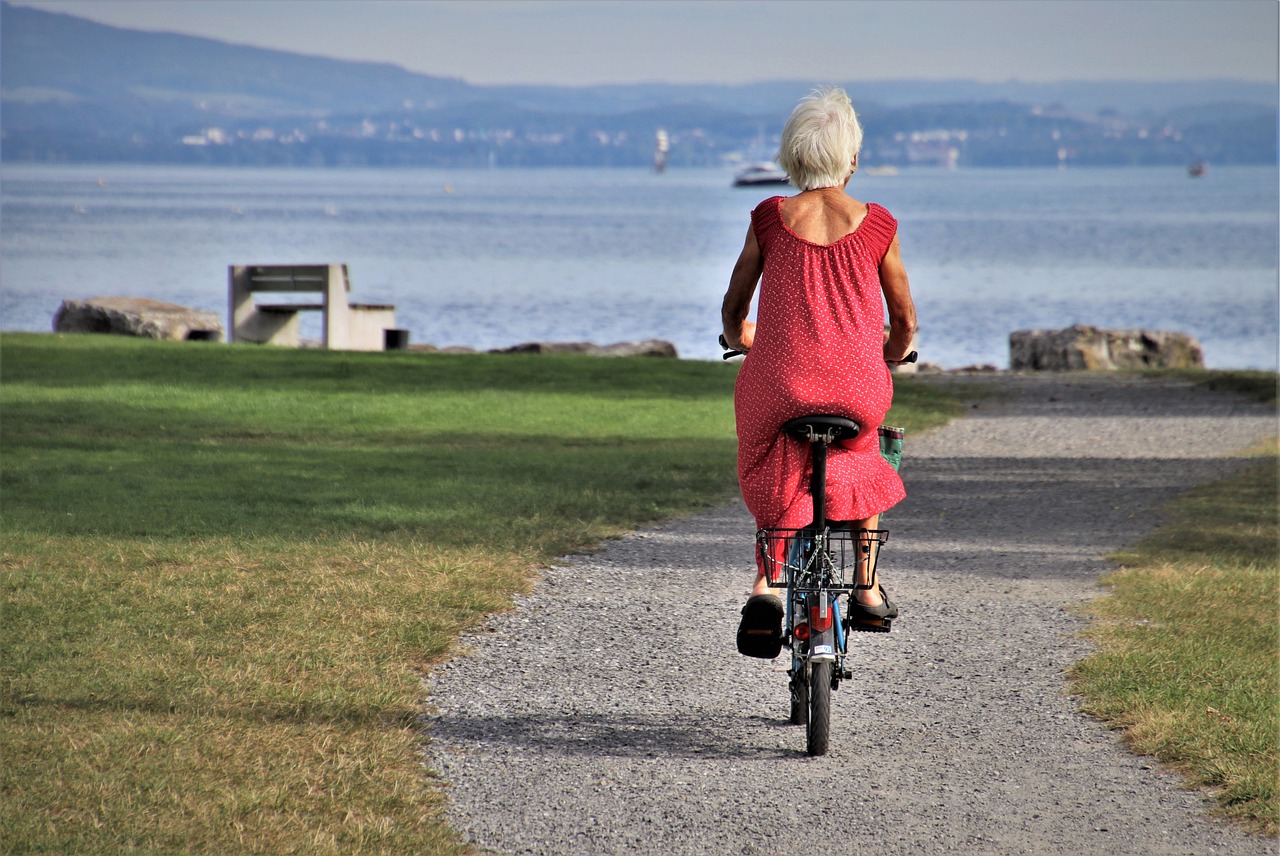 Old lady on a bike.