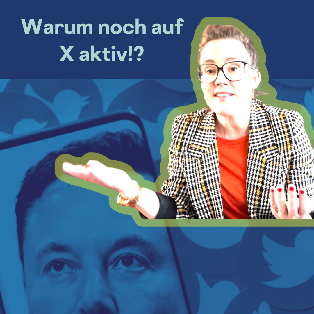 Warum noch auf X aktiv? Sharepic mit mir mit erhobenen Schultern und fragendem Blick.