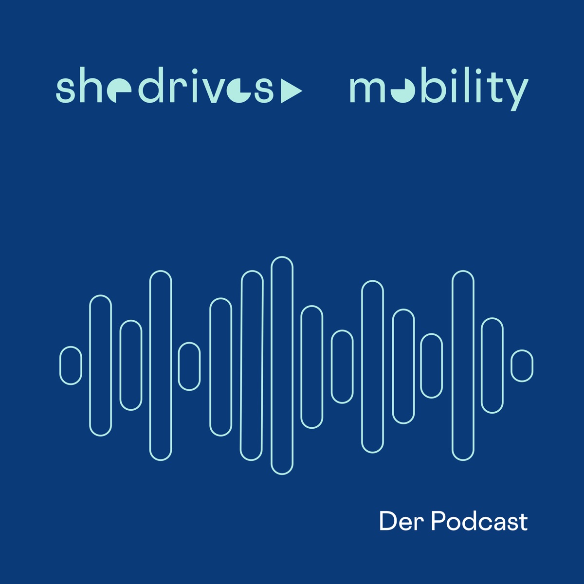 Cover meines Podcasts. Dunkelblau, hellblaue Schrift She Drives Mobility.