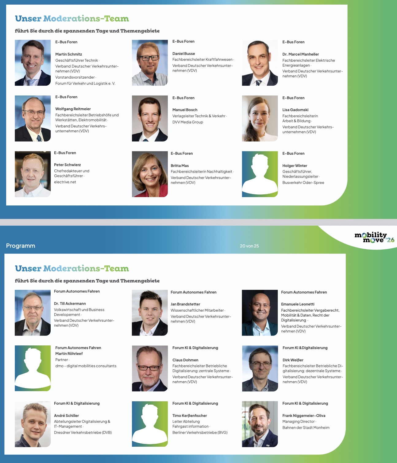 Screenshot eines 18köpfigen Moderationsteams, davon zwei Frauen und 16 weiße mittelalte Männer.